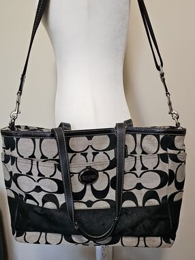Coach Signature Black and Cream Tote / Diaper Bag Style No. F1588